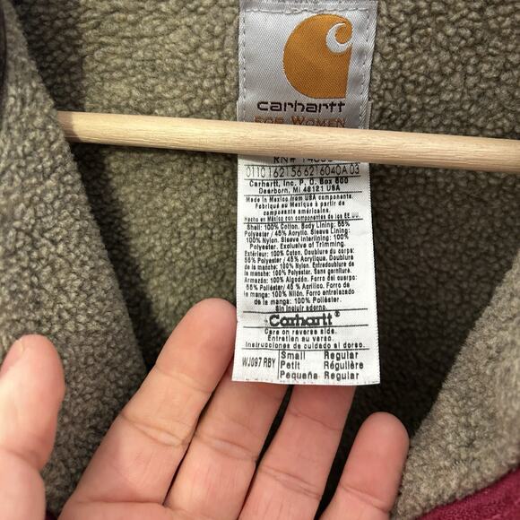 Y2K Carhartt Sherpa-Lined Detroit Jacket “Raspberry” WJ097 - Picture 13 of 16